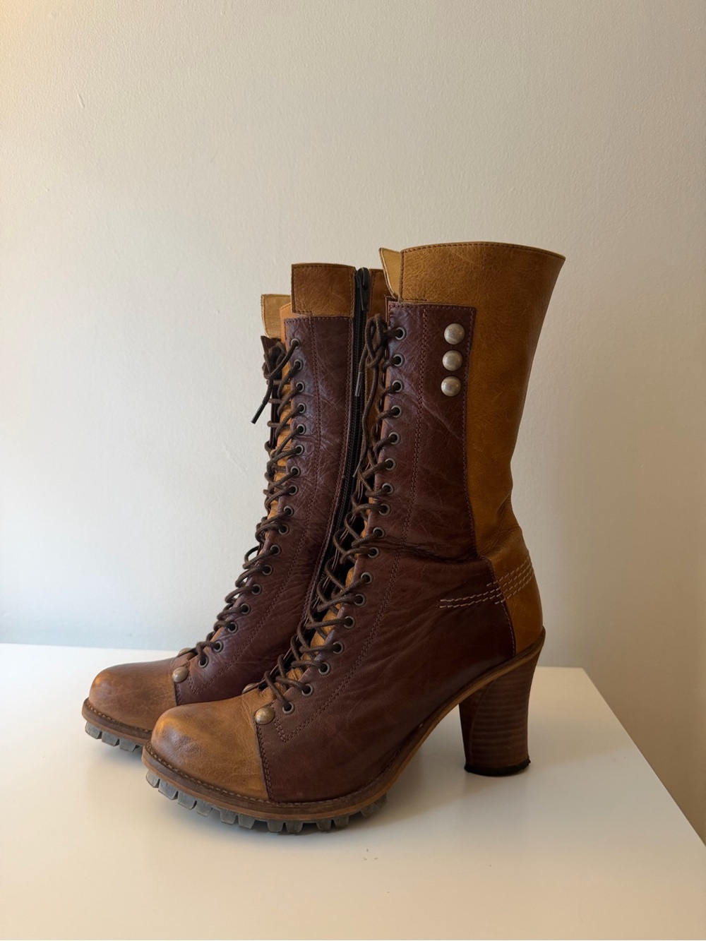 Prophecy Our Secret - Women’s Brown Tan Leather Mid-Calf Lace-Up, EU 37/USA 6.5